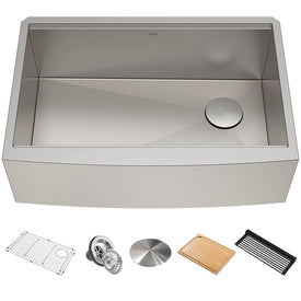 Kore Workstation 33" Single Bowl 16-Gauge Stainless Steel Farmhouse Kitchen Sink with Accessories (Pack of 5)