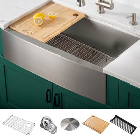 Kore Workstation 36" Single Bowl 16-Gauge Stainless Steel Farmhouse Kitchen Sink with Accessories (Pack of 5)