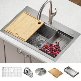 Kore Workstation 32" Single Bowl Stainless Steel Dual-Mount Kitchen Sink with Accessories (Pack of 5)