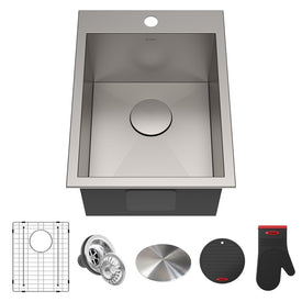 Pax 15" x 20" Single Bowl Drop-In 16-Gauge Zero-Radius Stainless Steel Kitchen Sink with One Hole