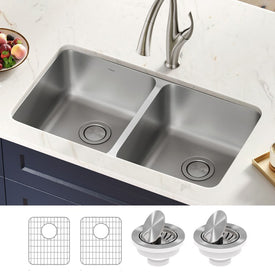 Dex 33" Undermount 16-Gauge Antibacterial Stainless Steel Double Bowl Kitchen Sink