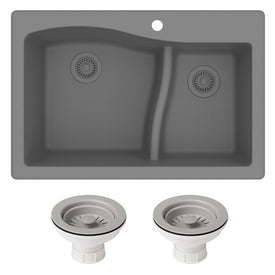 Quarza 33" 60/40 Double Bowl Granite Dual-Mount Kitchen Sink and Strainers