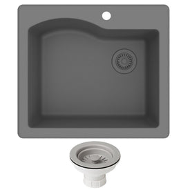 Quarza 25" Single Bowl Granite Dual-Mount Kitchen Sink and Strainer