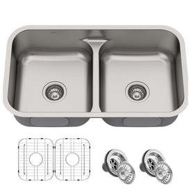 Premier 32" 50/50 Double Bowl 16-Gauge Stainless Steel Undermount Kitchen Sink
