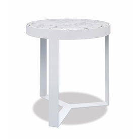 Contemporary "18" Round End Table - Frost Finish with Honed Carrara Top