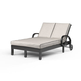 Monterey Double Chaise with Cushions with Canvas Walnut Welt - Frequency Sand