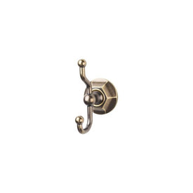 Edwardian Double Robe Hook with Hex Backplate - German Bronze