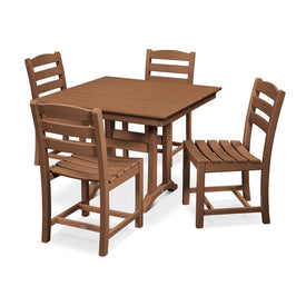 La Casa Cafe Five-Piece Farmhouse Trestle Side Chair Dining Set - Teak