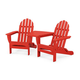 Classic Folding Adirondacks with Connecting Table - Sunset Red