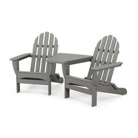 Classic Folding Adirondacks with Connecting Table - Slate Gray