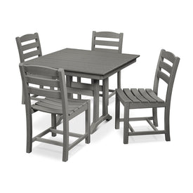 La Casa Cafe Five-Piece Farmhouse Trestle Side Chair Dining Set - Slate Gray
