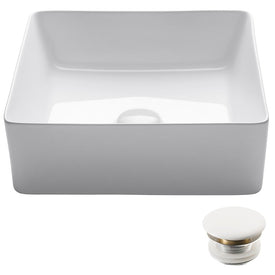 Viva 15-5/8" L x 15-5/8" W x 5-1/8" H Square White Porcelain Bathroom Vessel Sink with Pop-Up Drain