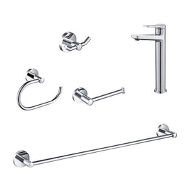 Indy Single Handle Vessel Bathroom Faucet with 24" Towel Bar, Paper Holder, Towel Ring and Robe Hook