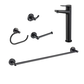 Indy Single Handle Vessel Bathroom Faucet with 24" Towel Bar, Paper Holder, Towel Ring and Robe Hook