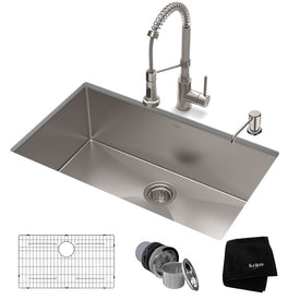 Standart Pro 32" 16-Gauge Kitchen Sink Combo Set with Bolden 18" Kitchen Faucet and Soap Dispenser