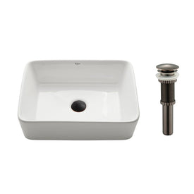 Rectangular Ceramic Bathroom Vessel Sink with Pop-Up Drain