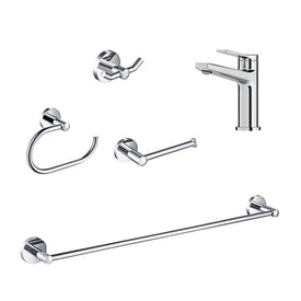 Indy Single Handle Bathroom Faucet with 24" Towel Bar, Paper Holder, Towel Ring and Robe Hook
