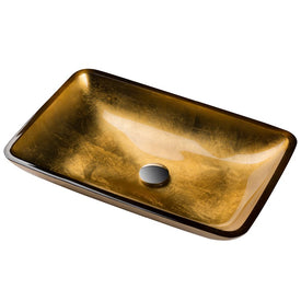 22" Rectangular Gold Glass Bathroom Vessel Sink