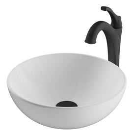 Elavo 14" Round White Porcelain Bathroom Vessel Sink and Arlo Faucet Combo Set with Pop-Up Drain