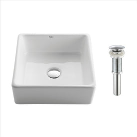 Square Ceramic Bathroom Vessel Sink with Pop-Up Drain