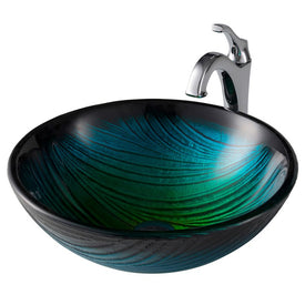 Nature Series 17" Green Glass Bathroom Vessel Sink and Arlo Faucet Combo Set with Pop-Up Drain