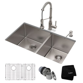 Standart Pro 33" 60/40 Double Bowl 16-Gauge Kitchen Sink Combo Set with Bolden 18" Kitchen Faucet and Soap Dispenser