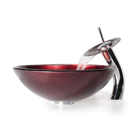 Irruption Glass Vessel Sink with Single Handle Single Hole Waterfall Faucet