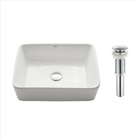 Rectangular Ceramic Bathroom Vessel Sink with Pop-Up Drain
