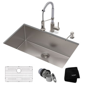 Standart Pro 30" 16-Gauge Kitchen Sink Combo Set with Bolden 18" Kitchen Faucet and Soap Dispenser