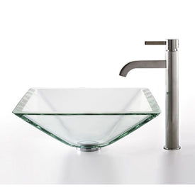 Square Glass Vessel Sink with Ramus Faucet