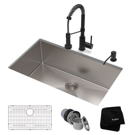 Standart Pro 32" 16-Gauge Kitchen Sink Combo Set with Bolden 18" Kitchen Faucet and Soap Dispenser