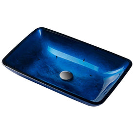 Rectangular Blue Glass Bathroom Vessel Sink
