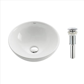 Soft Round Ceramic Bathroom Vessel Sink with Pop-Up Drain