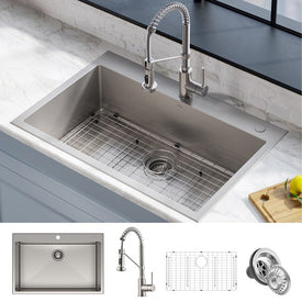 Stark 33" Dual-Mount Kitchen Sink and Pull Down Commercial Kitchen Faucet Combo