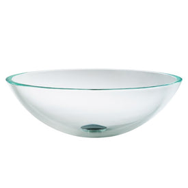 16.5" Round Crystal Clear Glass Bathroom Vessel Sink