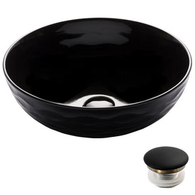 Viva 16.5" D x 5.5" H Round Black Porcelain Bathroom Vessel Sink with Pop-Up Drain