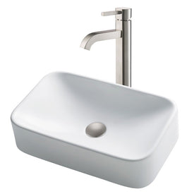 19" Rectangular White Porcelain Bathroom Vessel Sink and Ramus Faucet Combo Set with Pop-Up Drain