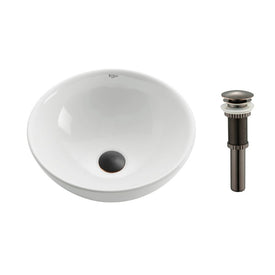 Soft Round Ceramic Bathroom Vessel Sink with Pop-Up Drain