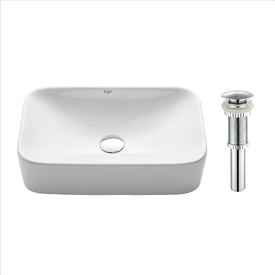 Soft Rectangular Ceramic Bathroom Vessel Sink with Pop-Up Drain