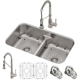 Ellis 33" 16-Gauge Undermount Kitchen Sink Combo Set with Bolden 18" Pull Down Commercial Kitchen Faucet
