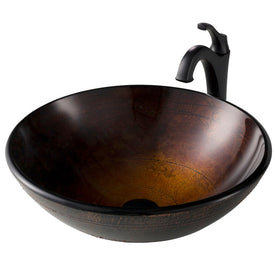 16.5" Copper Brown Bathroom Vessel Sink and Arlo Faucet Combo Set with Pop-Up Drain
