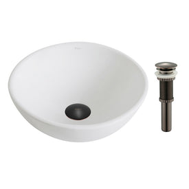 Elavo Small Round Ceramic Bathroom Vessel Sink with Pop-Up Drain
