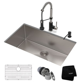 Standart Pro 30" 16-Gauge Kitchen Sink Combo Set with Bolden 18" Kitchen Faucet and Soap Dispenser