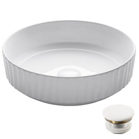 Viva 15-3/4" D x 4-3/4" H Round White Porcelain Bathroom Vessel Sink with Pop-Up Drain