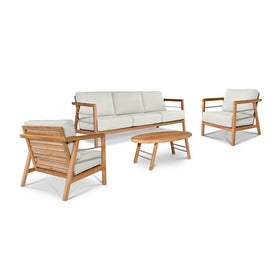 Aalto 4-Piece Teak Deep Seating Outdoor Sofa Set with Sunbrella White Cushions