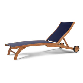 Pearl Teak Outdoor Chaise Lounge in Blue with Wheels