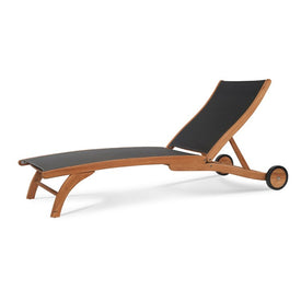 Pearl Teak Outdoor Chaise Lounge in Black with Wheels