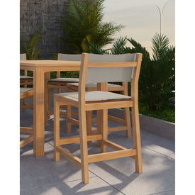 Pearl Teak Outdoor Counter Height Stool with Taupe Padded Back and Seat