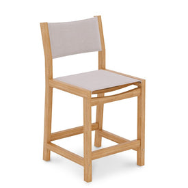 Pearl Teak Outdoor Counter Height Stool with White Padded Back and Seat