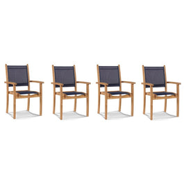 Pearl Stacking Teak Outdoor Dining Armchair in Blue Set of 4